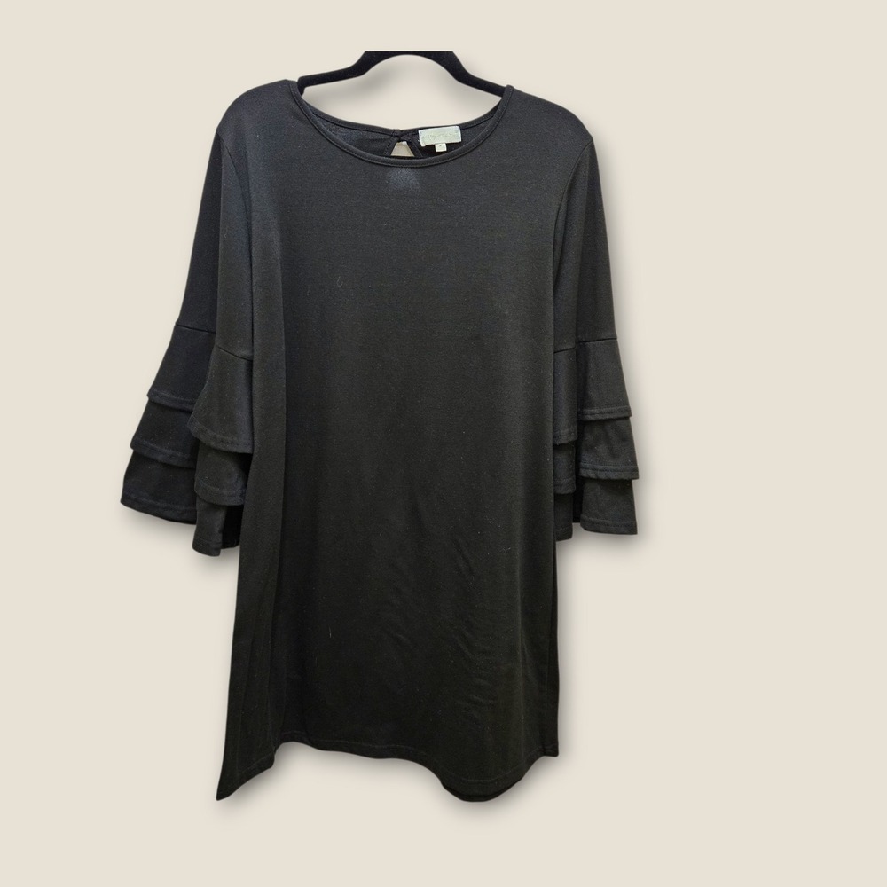Simply Southern Black Dress Medium Womens Ruffle Bell Sleeve Keyhole Back Casual